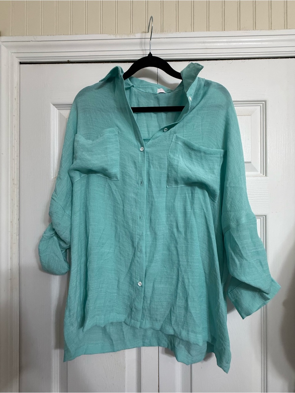 Pink Lily Mint Green Button-Front Women's Shirt